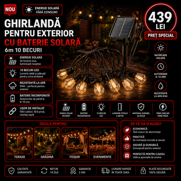 Ghirlanda pentru exterior cu baterie solara 6m 10 becuri S221--2 foto