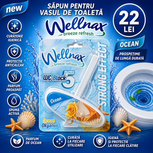 Блок-Освежитель Wellnax Ocean 5 Effect 50gr с рисунком BLK-915 фото