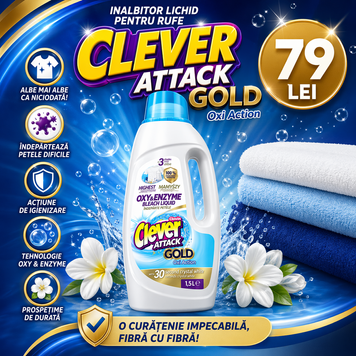 Отбеливатель жидкий кислородный CLEVER 1,5L ATTACK 5900308778609 фото