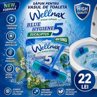 Блок-Освежитель Wellnax Blue Hygiene 5 Eucaliptus 50g gel BLK-991 фото