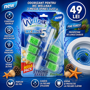Odorizant pentru WC Wellnax 3 mega (Pine) 3x57 g BLK-938 foto
