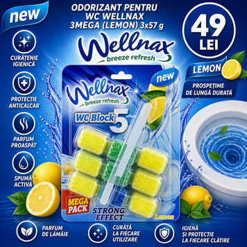 Блок-Освежитель Wellnax 3 mega (Lemon) 3x57 g BLK-927 фото