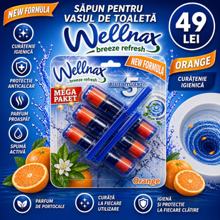 Sapun pentru vasul de toaleta Wellnax Blue Water 3 mega Orange 3x50g BLK-996 foto