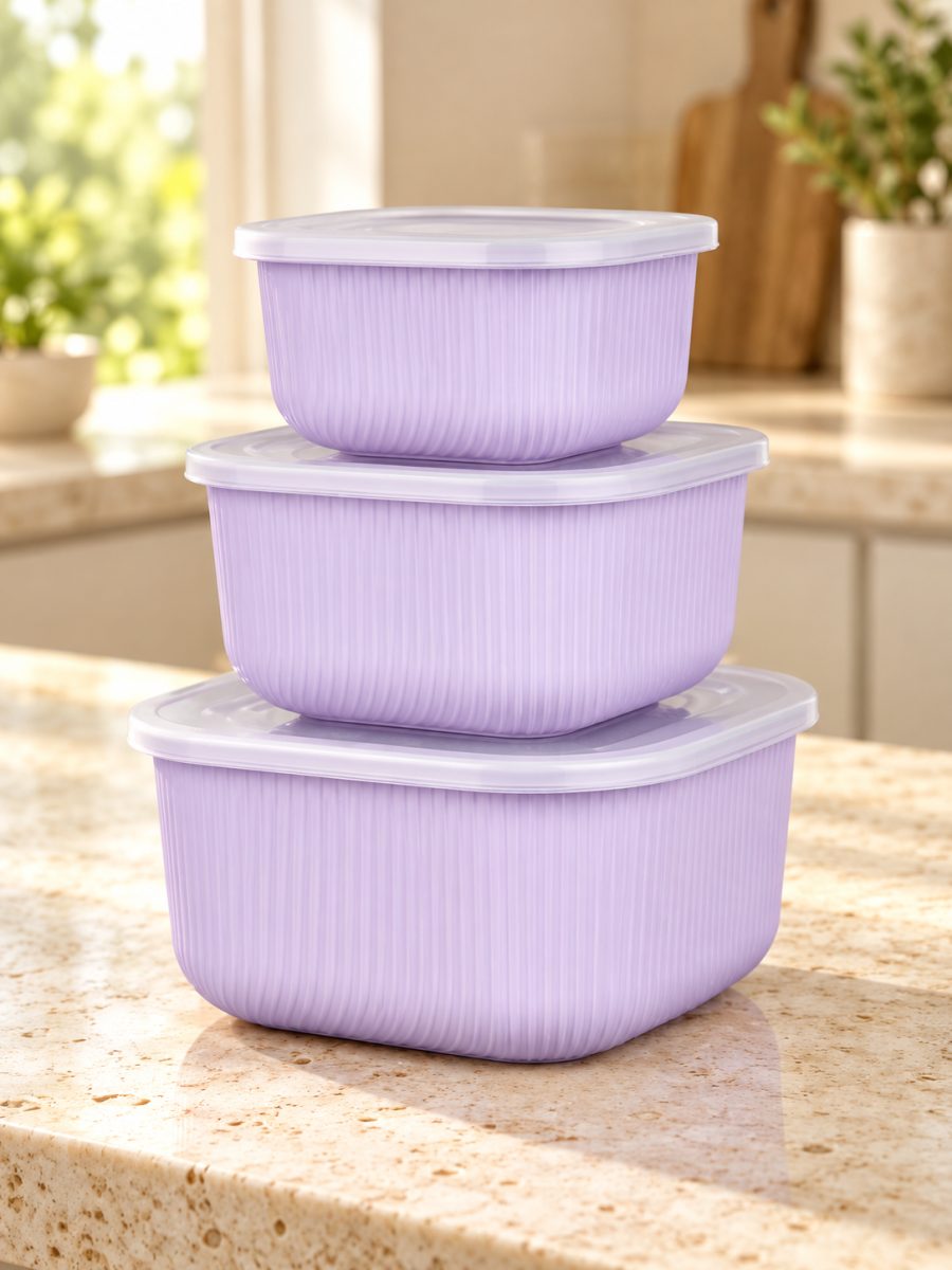 Миски-контейнеры Gondol Plastik, квадратные, с крышками, 3 шт