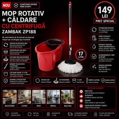 Швабра + ведро с центрифугой Zambak 17л